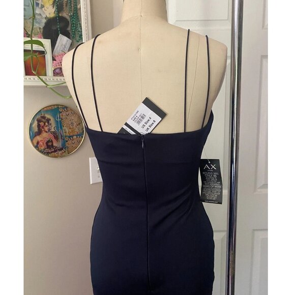 AX Paris Navy Stretch Strappy Knee-Length Wiggle Bandage BODYCON Dress *4* - Picture 5 of 6